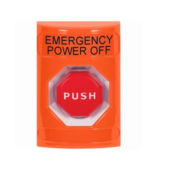 SS2502PO-EN STI Orange No Cover Key-to-Reset (Illuminated) Stopper Station with EMERGENCY POWER OFF Label English