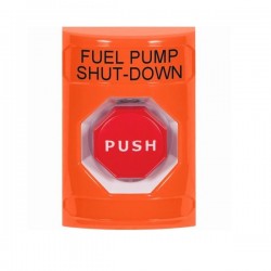 SS2502PS-EN STI Orange No Cover Key-to-Reset (Illuminated) Stopper Station with FUEL PUMP SHUT DOWN Label English