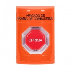 SS2502PS-ES STI Orange No Cover Key-to-Reset (Illuminated) Stopper Station with FUEL PUMP SHUT DOWN Label Spanish