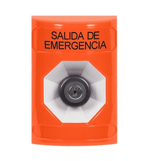 SS2503EX-ES STI Orange No Cover Key-to-Activate Stopper Station with EMERGENCY EXIT Label Spanish