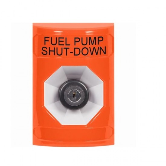 SS2503PS-EN STI Orange No Cover Key-to-Activate Stopper Station with FUEL PUMP SHUT DOWN Label English