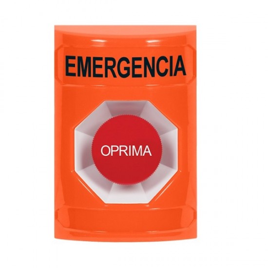 SS2504EM-ES STI Orange No Cover Momentary Stopper Station with EMERGENCY Label Spanish