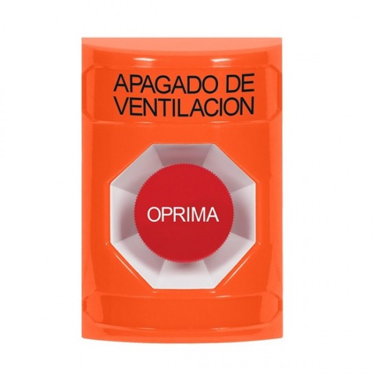 SS2504HV-ES STI Orange No Cover Momentary Stopper Station with HVAC SHUT DOWN Label Spanish