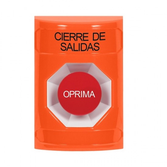 SS2504LD-ES STI Orange No Cover Momentary Stopper Station with LOCKDOWN Label Spanish
