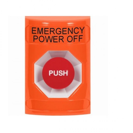 SS2504PO-EN STI Orange No Cover Momentary Stopper Station with EMERGENCY POWER OFF Label English