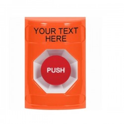SS2504ZA-EN STI Orange No Cover Momentary Stopper Station with Non-Returnable Custom Text Label English