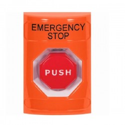 SS2505ES-EN STI Orange No Cover Momentary (Illuminated) Stopper Station with EMERGENCY STOP Label English