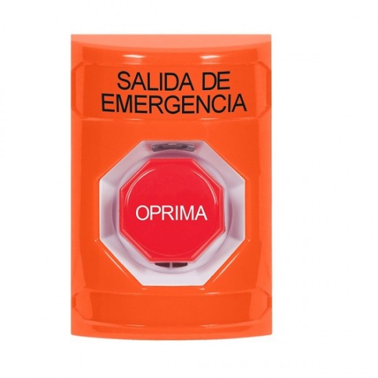 SS2505EX-ES STI Orange No Cover Momentary (Illuminated) Stopper Station with EMERGENCY EXIT Label Spanish