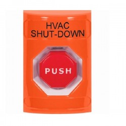 SS2505HV-EN STI Orange No Cover Momentary (Illuminated) Stopper Station with HVAC SHUT DOWN Label English