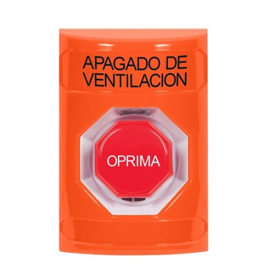 SS2505HV-ES STI Orange No Cover Momentary (Illuminated) Stopper Station with HVAC SHUT DOWN Label Spanish