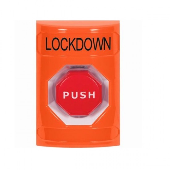 SS2505LD-EN STI Orange No Cover Momentary (Illuminated) Stopper Station with LOCKDOWN Label English