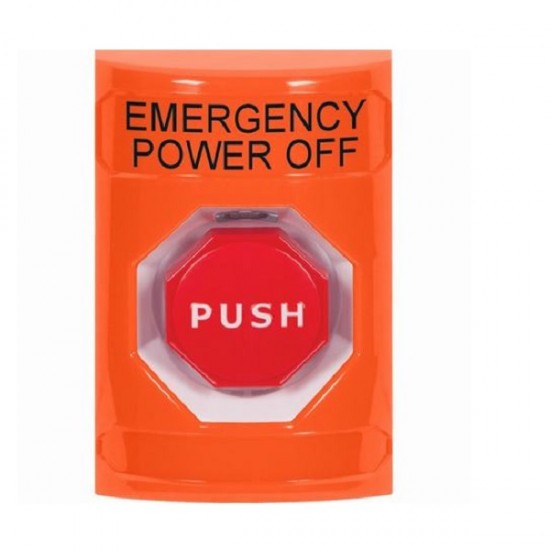 SS2505PO-EN STI Orange No Cover Momentary (Illuminated) Stopper Station with EMERGENCY POWER OFF Label English