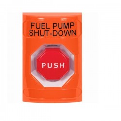 SS2505PS-EN STI Orange No Cover Momentary (Illuminated) Stopper Station with FUEL PUMP SHUT DOWN Label English