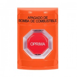 SS2505PS-ES STI Orange No Cover Momentary (Illuminated) Stopper Station with FUEL PUMP SHUT DOWN Label Spanish