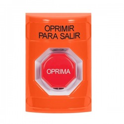 SS2505PX-ES STI Orange No Cover Momentary (Illuminated) Stopper Station with PUSH TO EXIT Label Spanish