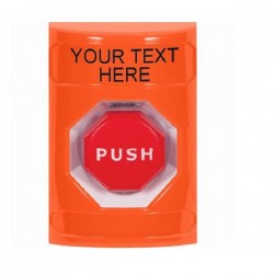 SS2505ZA-EN STI Orange No Cover Momentary (Illuminated) Stopper Station with Non-Returnable Custom Text Label English