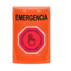 SS2506EM-ES STI Orange No Cover Momentary (Illuminated) with Red Lens Stopper Station with EMERGENCY Label Spanish