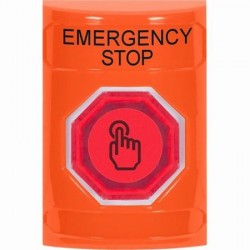 SS2506ES-EN STI Orange No Cover Momentary (Illuminated) with Orange Lens Stopper Station with EMERGENCY STOP Label English