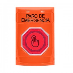 SS2506ES-ES STI Orange No Cover Momentary (Illuminated) with Red Lens Stopper Station with EMERGENCY STOP Label Spanish