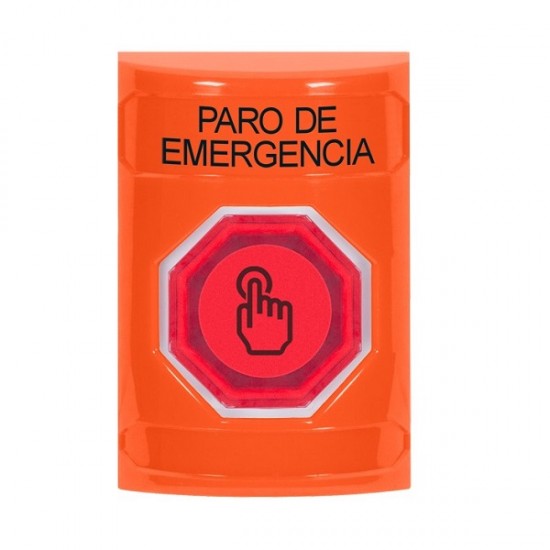 SS2506ES-ES STI Orange No Cover Momentary (Illuminated) with Red Lens Stopper Station with EMERGENCY STOP Label Spanish