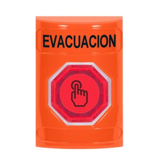 SS2506EV-ES STI Orange No Cover Momentary (Illuminated) with Red Lens Stopper Station with EVACUATION Label Spanish