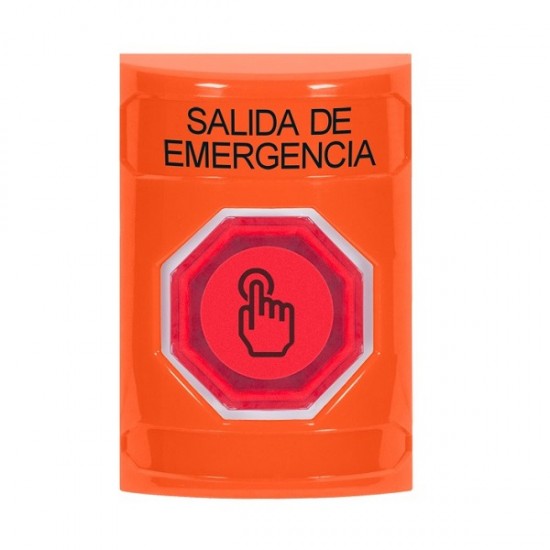 SS2506EX-ES STI Orange No Cover Momentary (Illuminated) with Red Lens Stopper Station with EMERGENCY EXIT Label Spanish