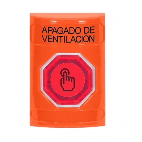 SS2506HV-ES STI Orange No Cover Momentary (Illuminated) with Red Lens Stopper Station with HVAC SHUT DOWN Label Spanish