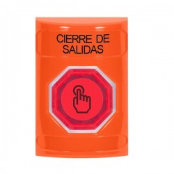 SS2506LD-ES STI Orange No Cover Momentary (Illuminated) with Red Lens Stopper Station with LOCKDOWN Label Spanish