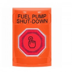 SS2506PS-EN STI Orange No Cover Momentary (Illuminated) with Orange Lens Stopper Station with FUEL PUMP SHUT DOWN Label English