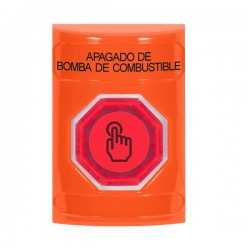 SS2506PS-ES STI Orange No Cover Momentary (Illuminated) with Red Lens Stopper Station with FUEL PUMP SHUT DOWN Label Spanish