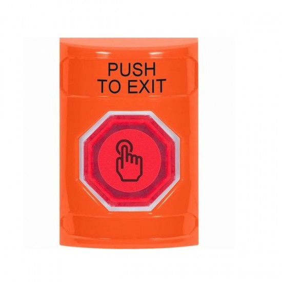 SS2506PX-EN STI Orange No Cover Momentary (Illuminated) with Orange Lens Stopper Station with PUSH TO EXIT Label English