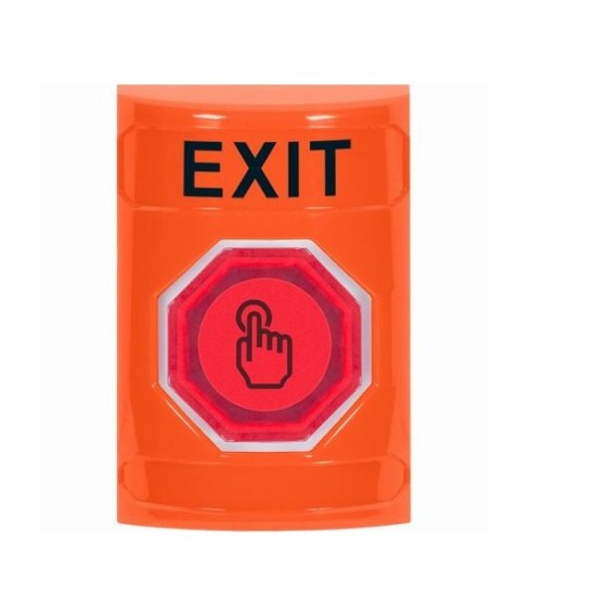 SS2506XT-EN STI Orange No Cover Momentary (Illuminated) with Orange Lens Stopper Station with EXIT Label English