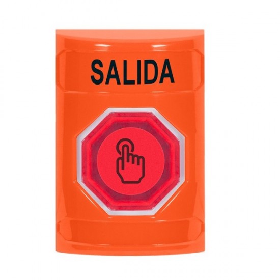 SS2506XT-ES STI Orange No Cover Momentary (Illuminated) with Red Lens Stopper Station with EXIT Label Spanish