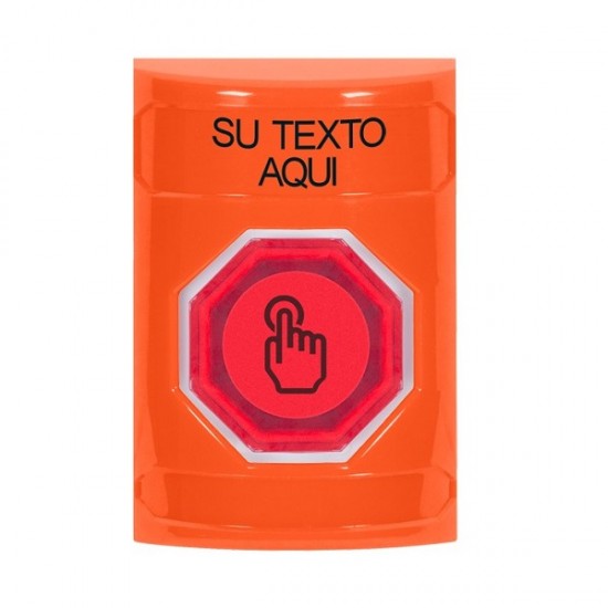 SS2506ZA-ES STI Orange No Cover Momentary (Illuminated) Stopper Station w/ Custom Text Spanish
