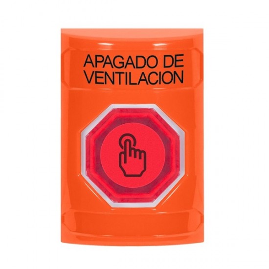 SS2507HV-ES STI Orange No Cover Weather Resistant Momentary Stopper Station w/ HVAC SHUT DOWN Spanish