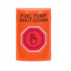 SS2507PS-EN STI Orange No Cover Weather Resistant Momentary Stopper Station w/ FUEL PUMP SHUT DOWN Label
