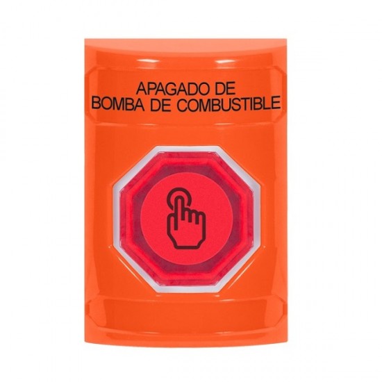 SS2507PS-ES STI Orange No Cover Weather Resistant Momentary Stopper Station w/ FUEL PUMP SHUT DOWN Spanish