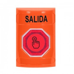 SS2507XT-ES STI Orange No Cover Weather Resistant Momentary (Illuminated) with Red Lens Stopper Station with EXIT Label Spanish