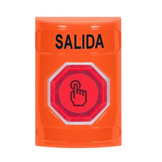 SS2507XT-ES STI Orange No Cover Weather Resistant Momentary (Illuminated) with Red Lens Stopper Station with EXIT Label Spanish