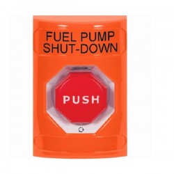 SS2509PS-EN STI Orange No Cover Turn-to-Reset (Illuminated) Stopper Station with FUEL PUMP SHUT DOWN Label English