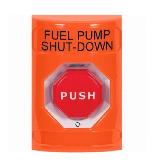 SS2509PS-EN STI Orange No Cover Turn-to-Reset (Illuminated) Stopper Station with FUEL PUMP SHUT DOWN Label English