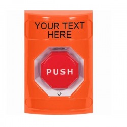 SS2509ZA-EN STI Orange No Cover Turn-to-Reset (Illuminated) Stopper Station with Non-Returnable Custom Text Label English