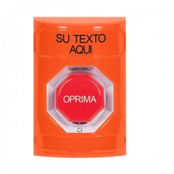 SS2509ZA-ES STI Orange No Cover Turn-to-Reset (Illuminated) Stopper Station with Non-Returnable Custom Text Label Spanish