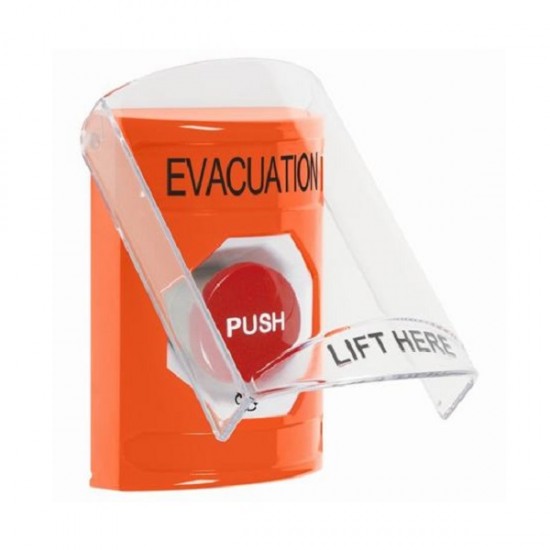 SS2521EV-EN STI Orange Indoor Only Flush or Surface Turn-to-Reset Stopper Station with EVACUATION Label English