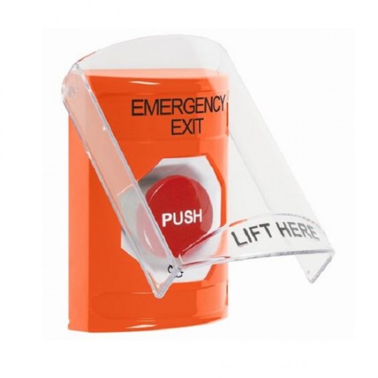 SS2521EX-EN STI Orange Indoor Only Flush or Surface Turn-to-Reset Stopper Station with EMERGENCY EXIT Label English