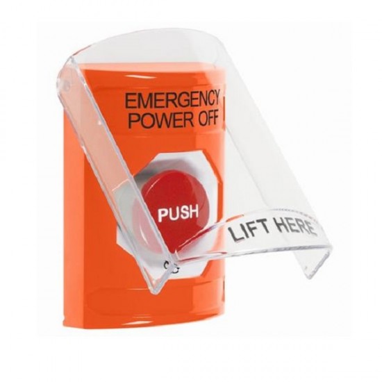 SS2521PO-EN STI Orange Indoor Only Flush or Surface Turn-to-Reset Stopper Station with EMERGENCY POWER OFF Label English