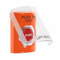 SS2521PX-EN STI Orange Indoor Only Flush or Surface Turn-to-Reset Stopper Station with PUSH TO EXIT Label English