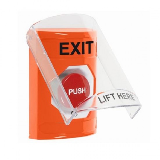 SS2521XT-EN STI Orange Indoor Only Flush or Surface Turn-to-Reset Stopper Station with EXIT Label English