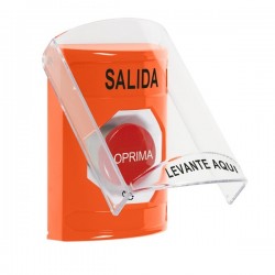 SS2521XT-ES STI Orange Indoor Only Flush or Surface Turn-to-Reset Stopper Station with EXIT Label Spanish