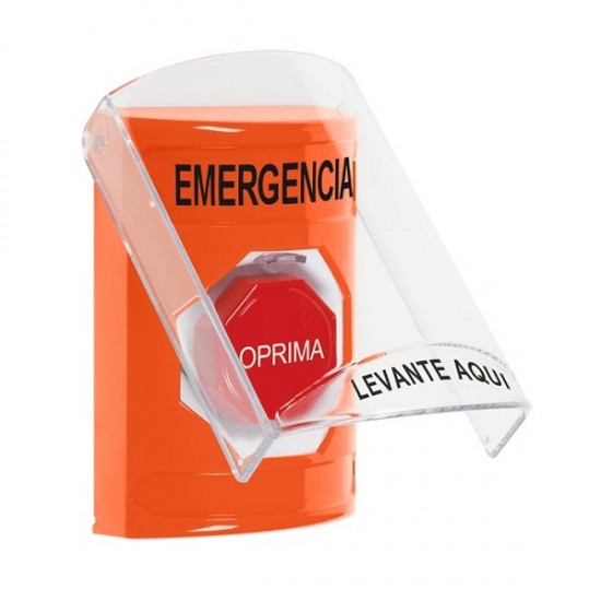 SS2522EM-ES STI Orange Indoor Only Flush or Surface Key-to-Reset (Illuminated) Stopper Station with EMERGENCY Label Spanish